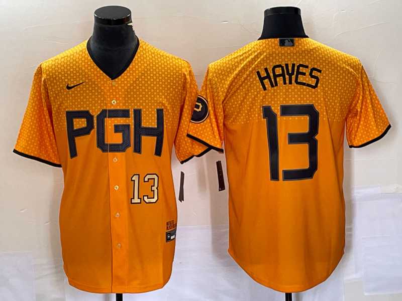 Men's Pittsburgh Pirates #13 KeBryan Hayes Number Gold 2023 City Connect Stitched Jersey2